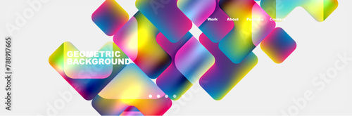 Colorfulness and symmetry collide on a white canvas with magenta and electric blue squares, circles, and patterns in a vibrant graphic design