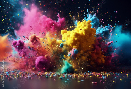 Liquid Confetti Splatters AI- Rainbow Colors Photorealistic Glitter Fog Explosions  World Paint Explosions Enhanced Dust Colorful Smoke Debris explosion splatter colours ph
