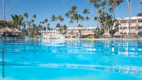 Pretty swimming pool in a large hotel in Punta Cana in the Dominican Republic