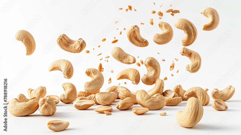 Falling cashew nuts isolated on white background Falling cashew nuts isolated on white background