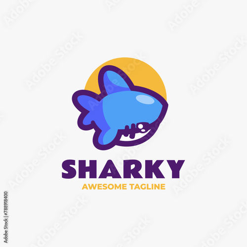 Vector Logo Illustration Shark Simple Mascot Style.