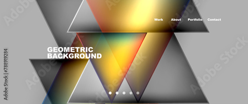 An artistic geometric pattern featuring triangles, circles, rectangles, and symmetry on a sleek gray background. The design is modern and eyecatching