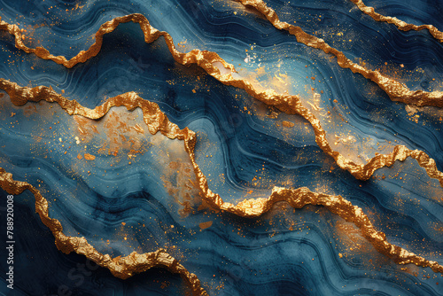 A stunning abstract background featuring swirling patterns of deep blue and gold, resembling the mesmerizing colors found in geode stones. Created with Ai