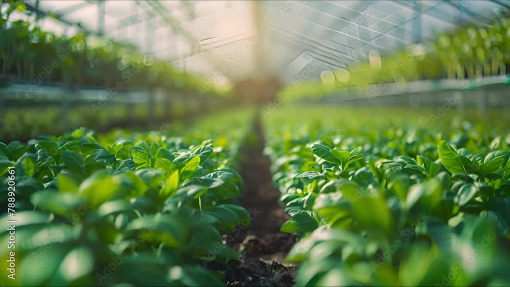 Large industrial greenhouse with fresh natural plants. Concept of growing healthy food, diet, vegetarianism and technology. Large industrial greenhouse with fresh natural plants. Concept of growing healthy food, diet, vegetarianism and technology.