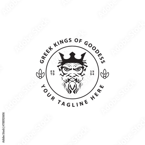 Ancient Greek sculpture line vector illustration god zeus logo design 2