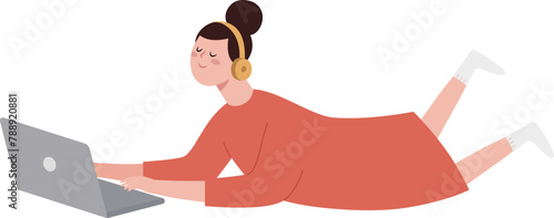 Girl listening to musicn on a wireless headphone