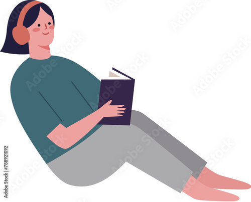 Girl listening to music while reading