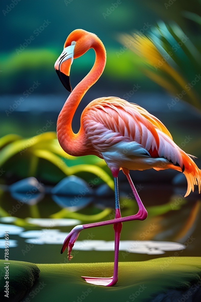 Obraz premium One Flamingo in cartoon style