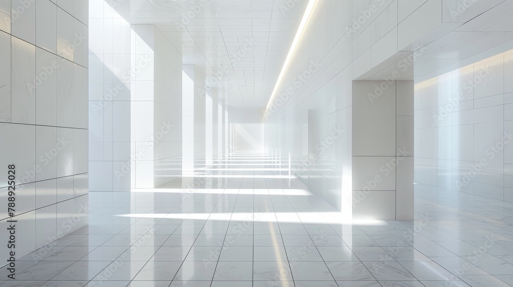 Obraz premium A large empty room with white walls and a white floor