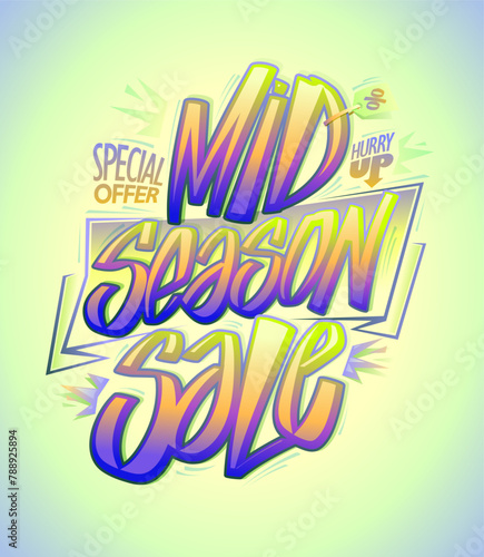 Mid season sale, special offer, vector web banner or poster lettering design
