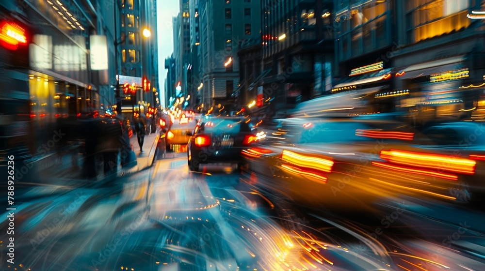 The soft dreamy blur of motion in the Twilight Traffic Trails photo captures the busy energy of a bustling city at dusk. .