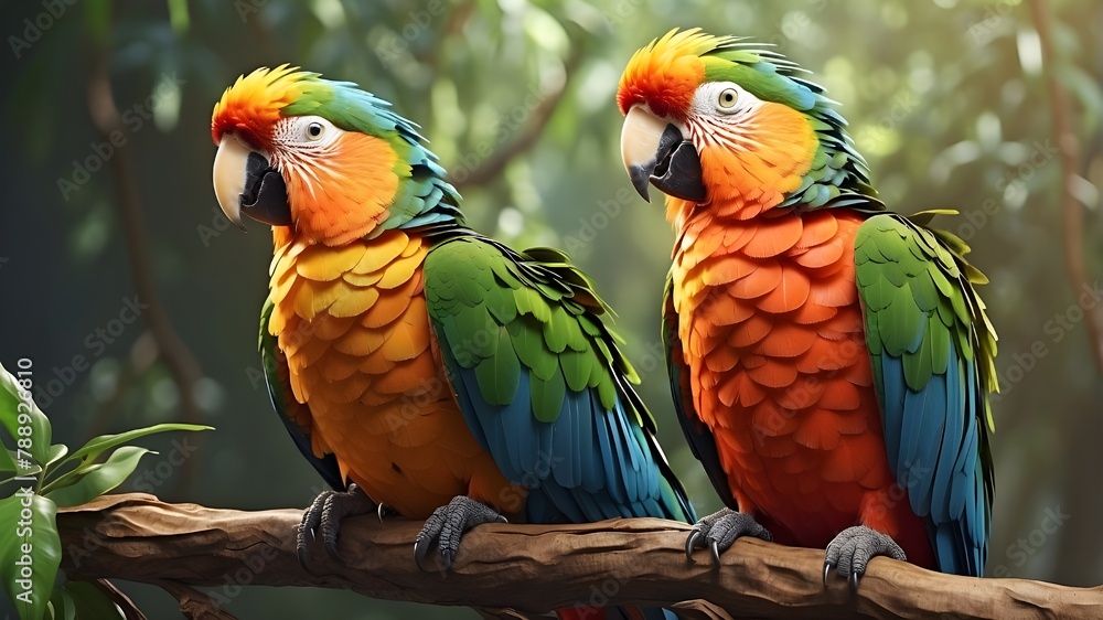 pair of parrots sitting on a branch generated AI
