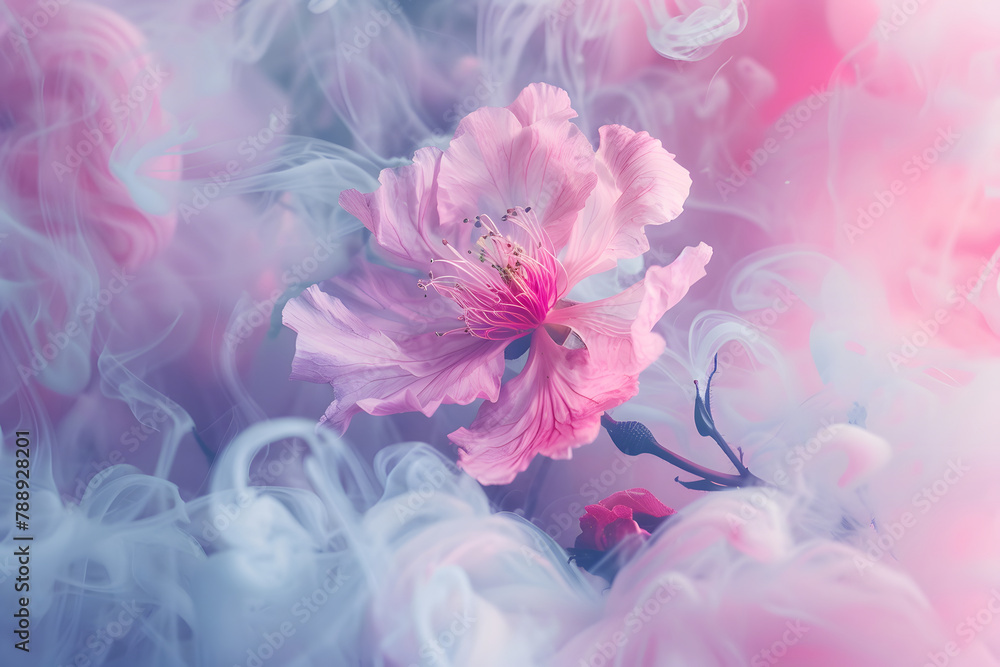 Obraz premium Abstract pink flower with pastel ink, Summer bloom concept