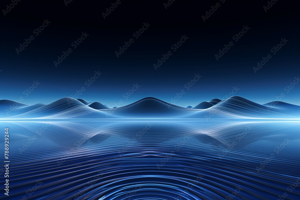 Illusionistic Digital Wave: Serene Horizon
Description: An mesmerizing digital wave pattern set against a black background, creating the illusion of a serene horizon with a stunning blue sky. 