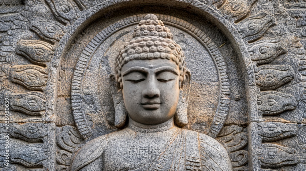 Golden Buddha Statue with Ornate Halo