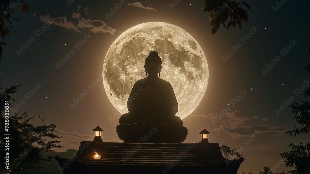 Buddha Statue Moonlight Meditation