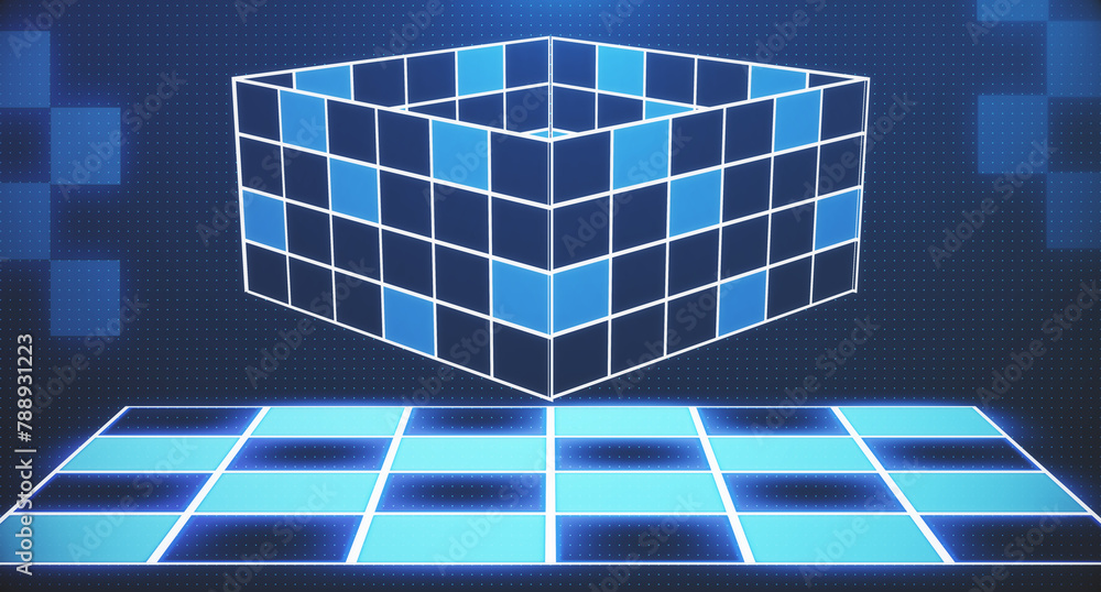Retro 80s-90s Sci-Fi background futuristic grid landscape neon. Digital Cyber Surface. Suitable for design in the style of the 1980`s. 3D illustration