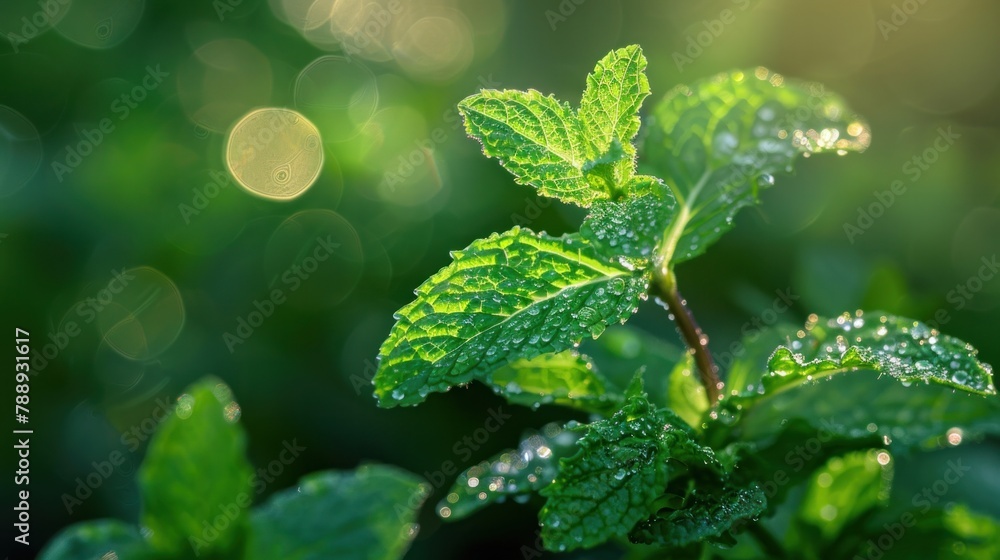 Mint that sparkles with morning dew Mint that sparkles with morning dew