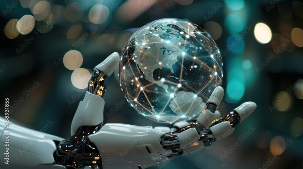 hands hold a transparent globe with digital connections and nodes superimposed over it. represents the network hands hold a transparent globe with digital connections and nodes superimposed over it. represents the network