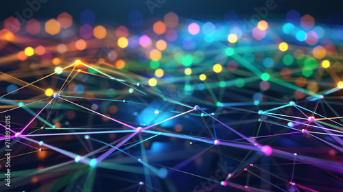 Abstract digital fabric, with the weave of network connections highlighted by a colorful plexus against a high-tech background.