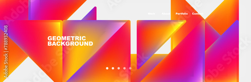 Vibrant geometric design featuring colorful triangles on a white background. The symmetrical pattern includes shades of purple and magenta, creating a bold and eyecatching display