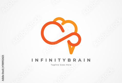 Brain Logo. brain with infinity combination, flat design logo template element, vector illustration