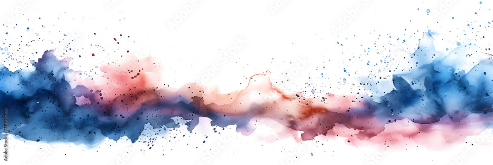 Pastel pink and blue watercolor paint splatters on transparent background.