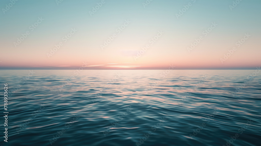 Obraz premium Minimalist sunrise over a calm ocean with a subtle gradient sky and a hint of light on the water