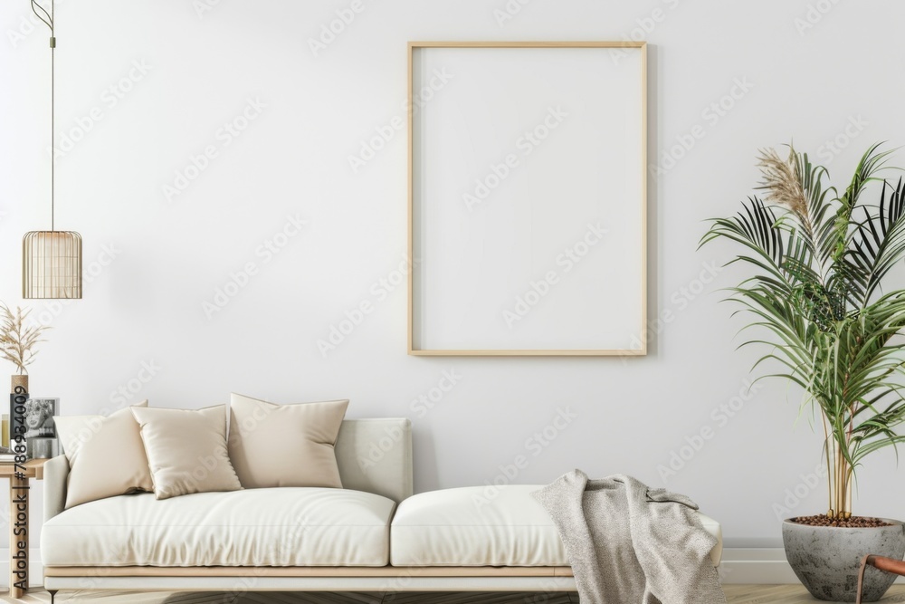 Scandinavian style living room with poster mockup created with generative ai Scandinavian style living room with poster mockup created with generative ai