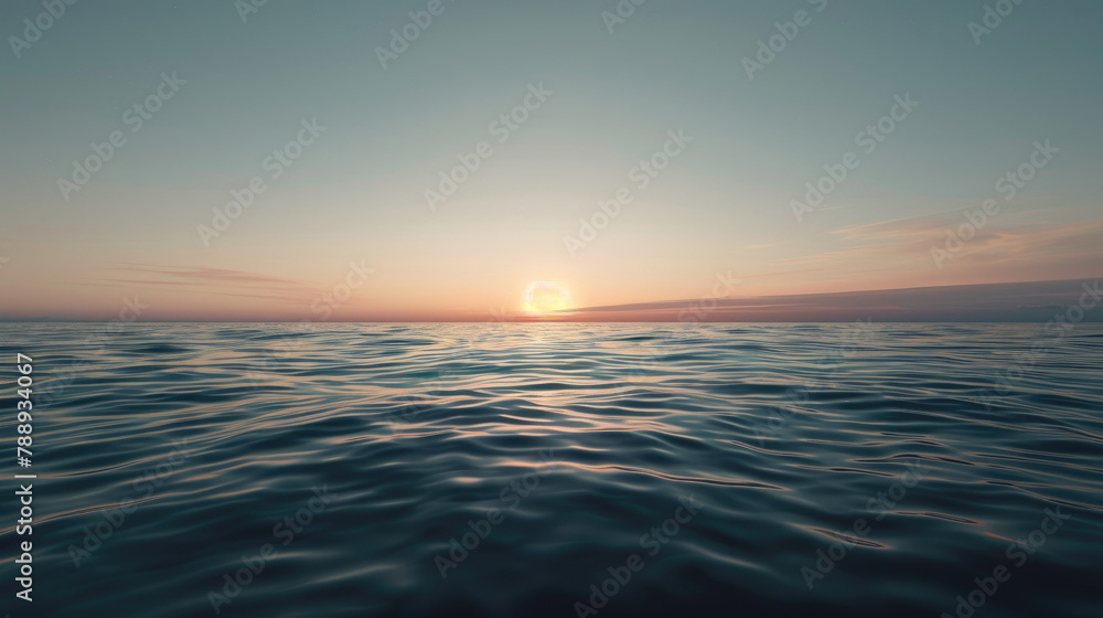 Minimalist sunrise over a calm ocean with a subtle gradient sky and a hint of light on the water Minimalist sunrise over a calm ocean with a subtle gradient sky and a hint of light on the water