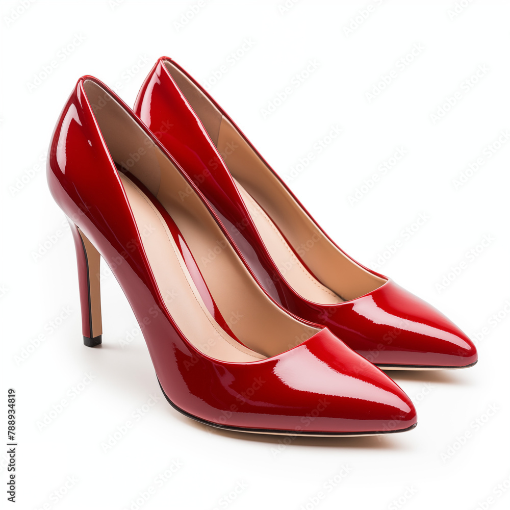 Red women's shoes on a white background Red women's shoes on a white background
