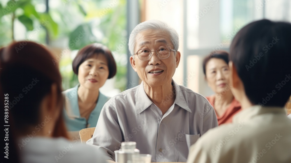Group of Asian seniors, elderly and lonely people in community center Circle group therapy in a nursing home Group of Asian seniors, elderly and lonely people in community center Circle group therapy in a nursing home