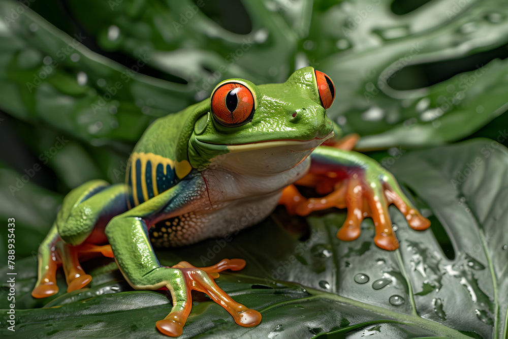 Close up of red eyed tree frog on leaf Close up of red eyed tree frog on leaf