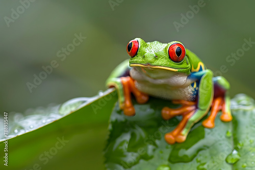 Close up of red eyed tree frog on leaf © CHAYAPORN