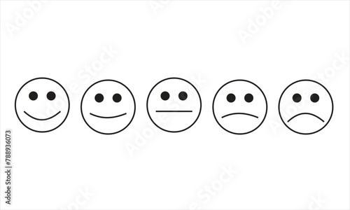 Customer rating emoji set. flat round outline style. Excellent, Good, Average, poor & bad reaction variations. for your products, apps, website and services. In vector EPS 10.