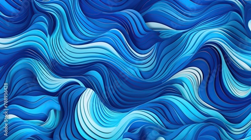 Blue waves pattern. Summer lake wave, water flow abstract vector seamless background Generative AI