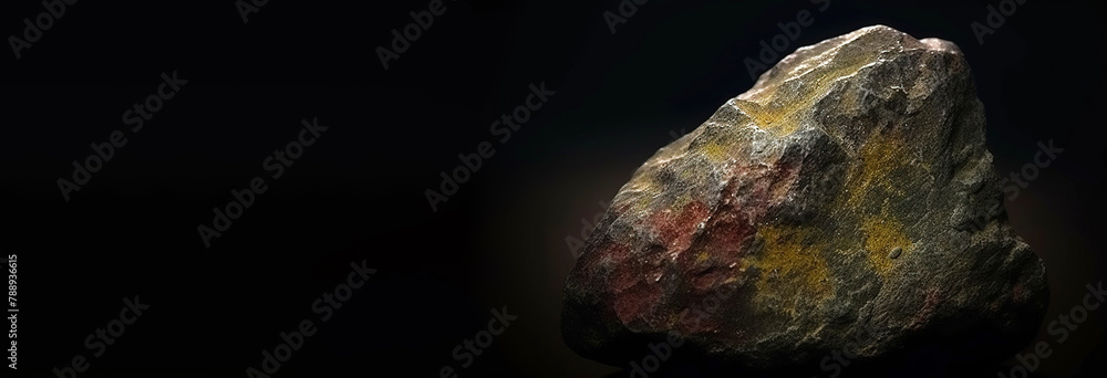 Studtite is rare precious natural stone on black background. AI generated. Header banner mockup with space. Studtite is rare precious natural stone on black background. AI generated. Header banner mockup with space.