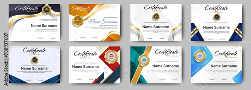 Certificates of completion template with luxury badge and modern line and shapes. Horizontal certificate For award, business, and education needs. Diploma vector template