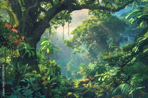 Lush rainforest with towering trees