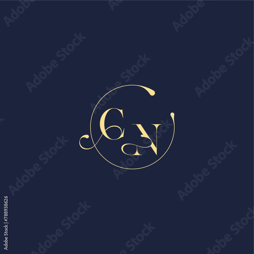 luxury gold CN design for wedding circle monogram letter