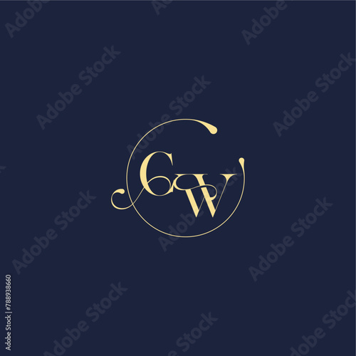 luxury gold CW design for wedding circle monogram letter