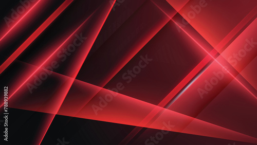 Black, grey red virtual abstract background overlap triangle layer with neon line lights. Spectrum vibrant colors laser show. Video game background. Landing page, gaming website banner template design photo