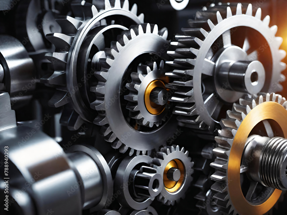 Gears and cogs mechanism close-up view Gears and cogs mechanism close-up view