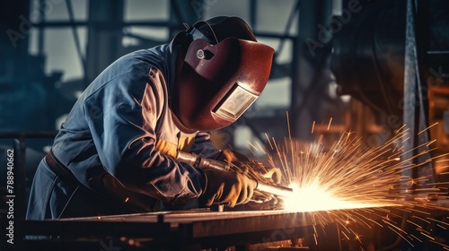 A team of welders works diligently in welding metal in the heavy industry. photo