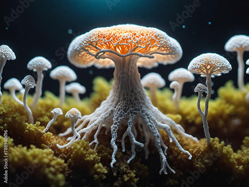 Mycena mushrooms in the forest photo