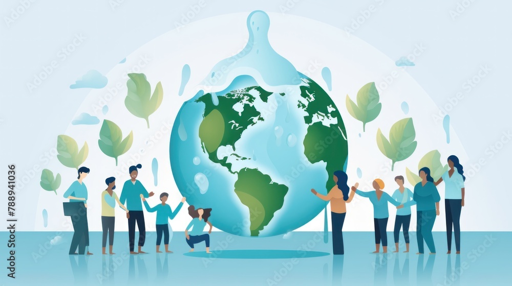 A group of diverse people from different cultures hold hands. Promote global unity in water conservation A group of diverse people from different cultures hold hands. Promote global unity in water conservation