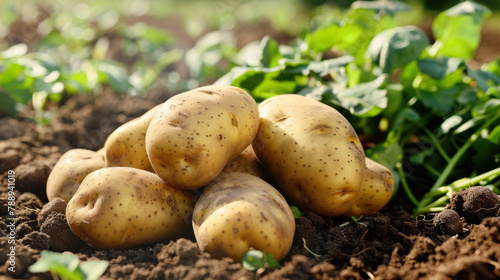 pile of potatoes on field background