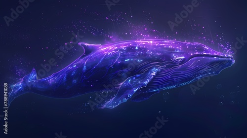 Neon whale sketch line illustration poster background