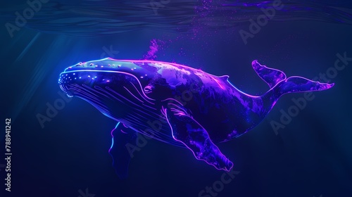 Neon whale sketch line illustration poster background