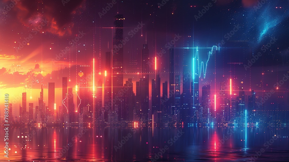 Fototapeta premium A detailed bar graph showing real estate market trends over time, vibrant colors, clear labels,